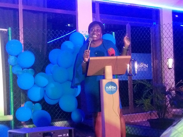 Mrs Jennifer Brocke making a presentation at the event Haven International launches Autism Acceptance Month